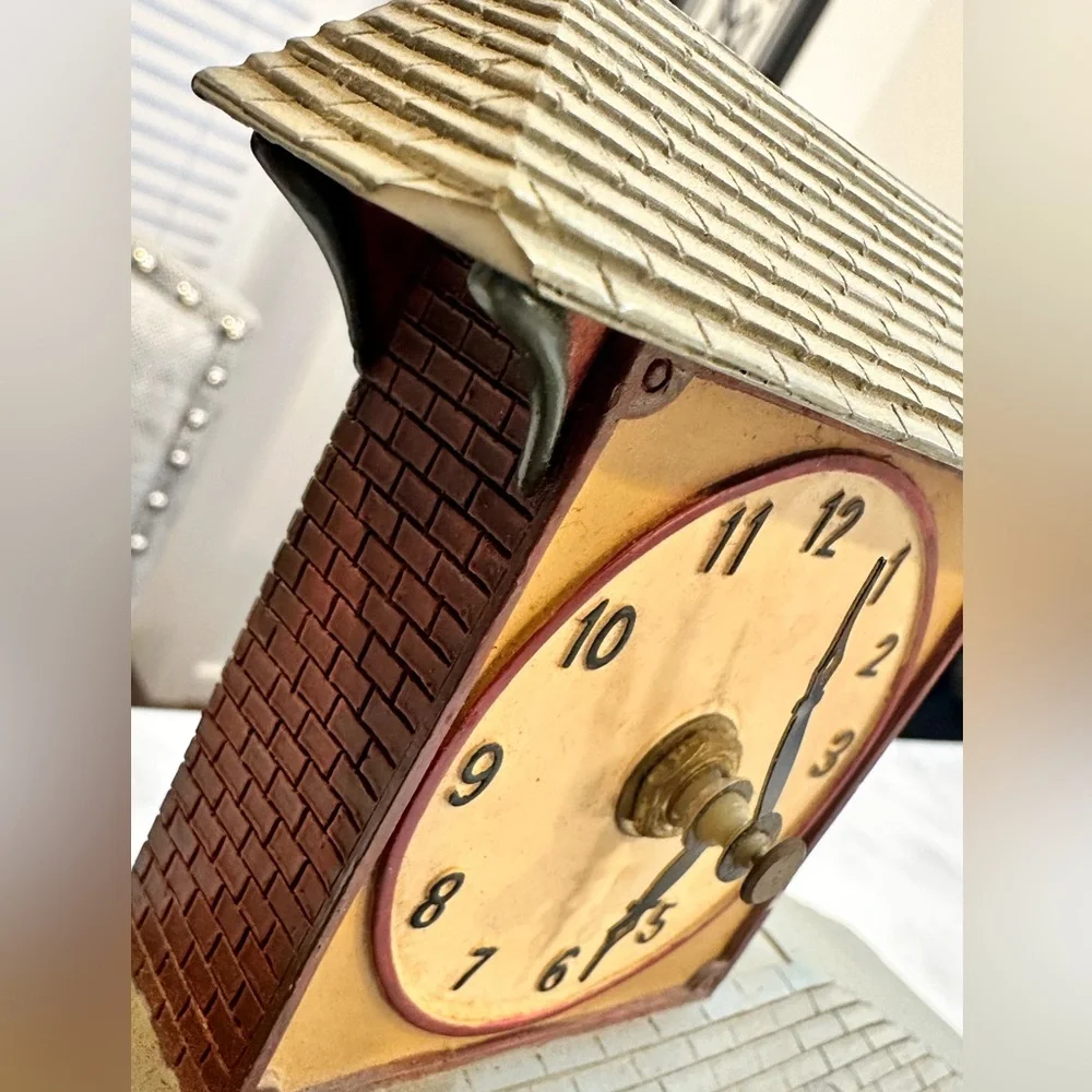 Vintage Style Train Station Clock Tabletop Decor Featuring a Tower Clock